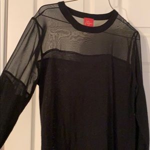 Sheer Panel Long Sweater Tunic
